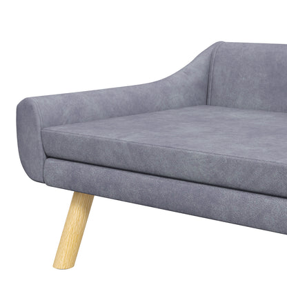 Huisdierbankje – Kattenbank – Hondenbed – Dierenbank – Slaapbank – Scandinavisch Design – Afneembaar Kussen – Velours Stof – Houten Poten – 102x58,5x42,5 cm – Grijs