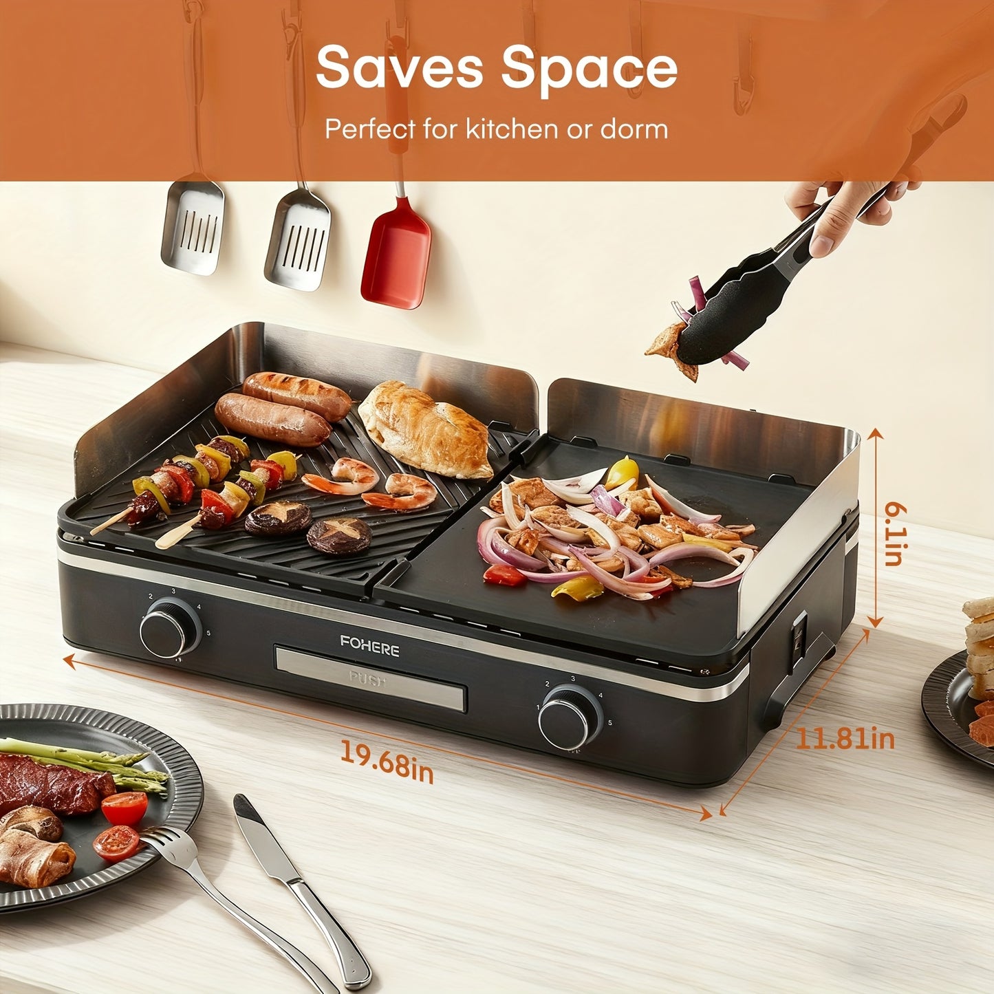 Elektrische Grill – Tafelgrill – Bakplaat – Contactgrill – Gourmetplaat – 2400W Vermogen – Groot 25x30 cm Non-stick Platte