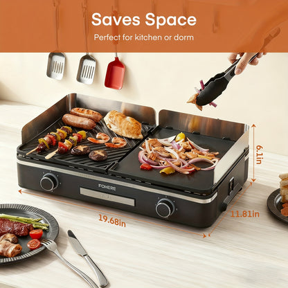 Elektrische Grill – Tafelgrill – Bakplaat – Contactgrill – Gourmetplaat – 2400W Vermogen – Groot 25x30 cm Non-stick Platte