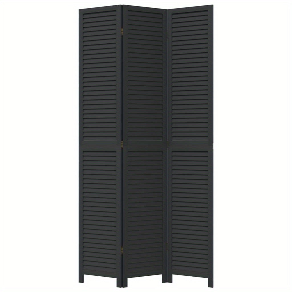 Room Divider with 3 Panels Made of Solid Black Paulownia Wood