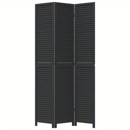 Room Divider with 3 Panels Made of Solid Black Paulownia Wood