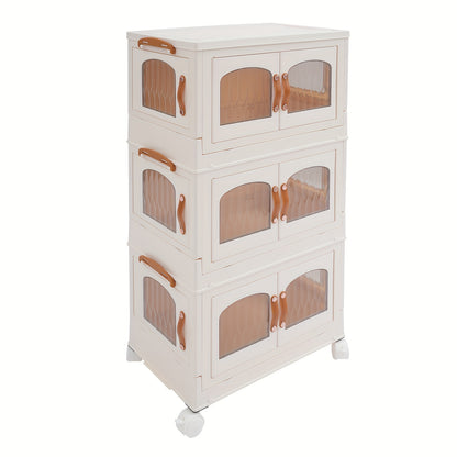 Opvouwbare Opberger – Opbergbox Met Wielen – Vouwkast Organizer – 3-laags Kastje – Milky White – Ruimtebesparend – Draagvermogen 50 kg