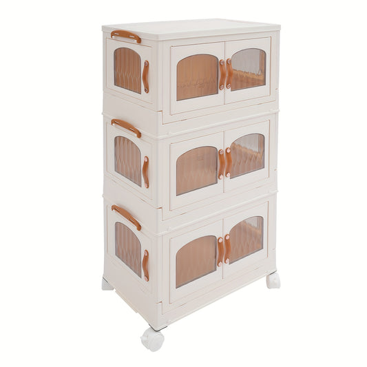 Opvouwbare Opberger – Opbergbox Met Wielen – Vouwkast Organizer – 3-laags Kastje – Milky White – Ruimtebesparend – Draagvermogen 50 kg