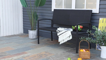 Tuinbank – Buitenbank – Tuinmeubel – Loungebank – Balkonbank – Zwart – Voor 2 Personen – Weerbestendig Epoxy Stalen Frame