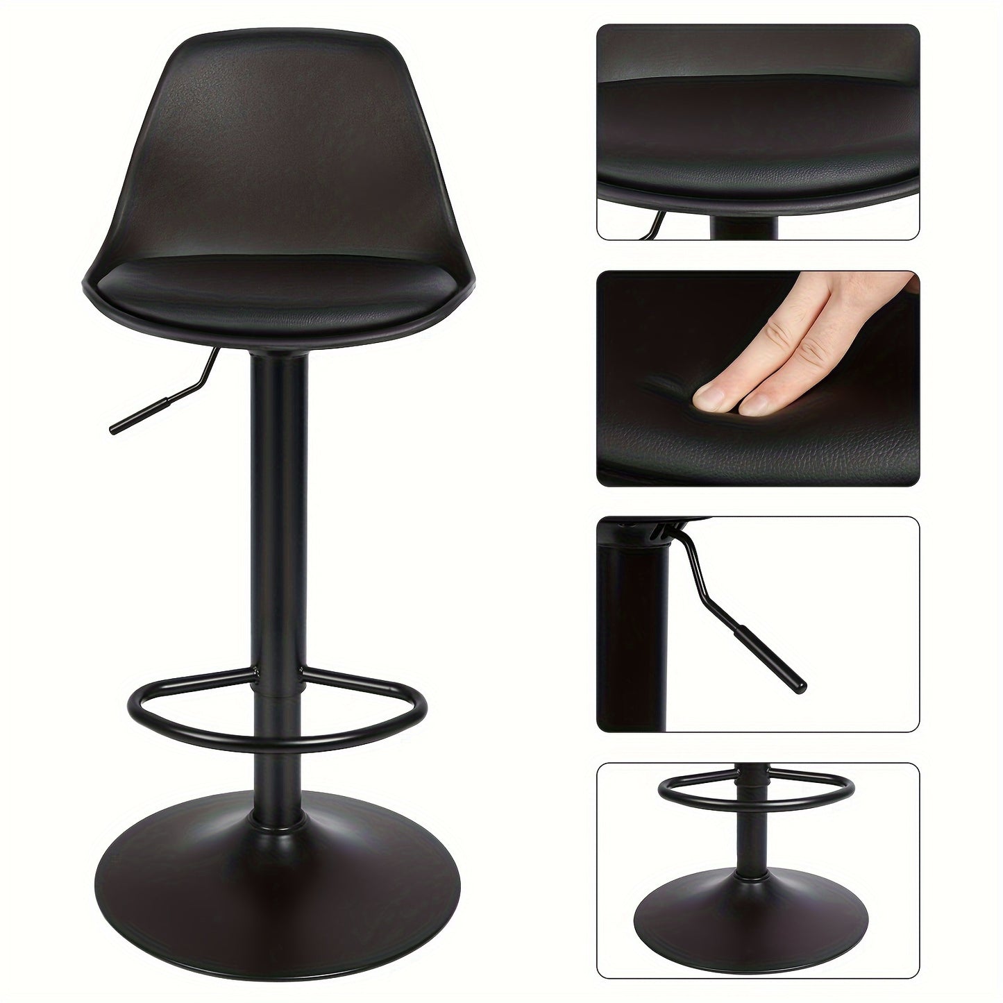 Barstoel – Barkruk – Barstoel Kruk – Keukenstoel – Zitkruk – Set Van 4 – Draaibaar – Verstelbare Zithoogte 55-75 cm – Kunstleren Bekleding – Met Rugleuning