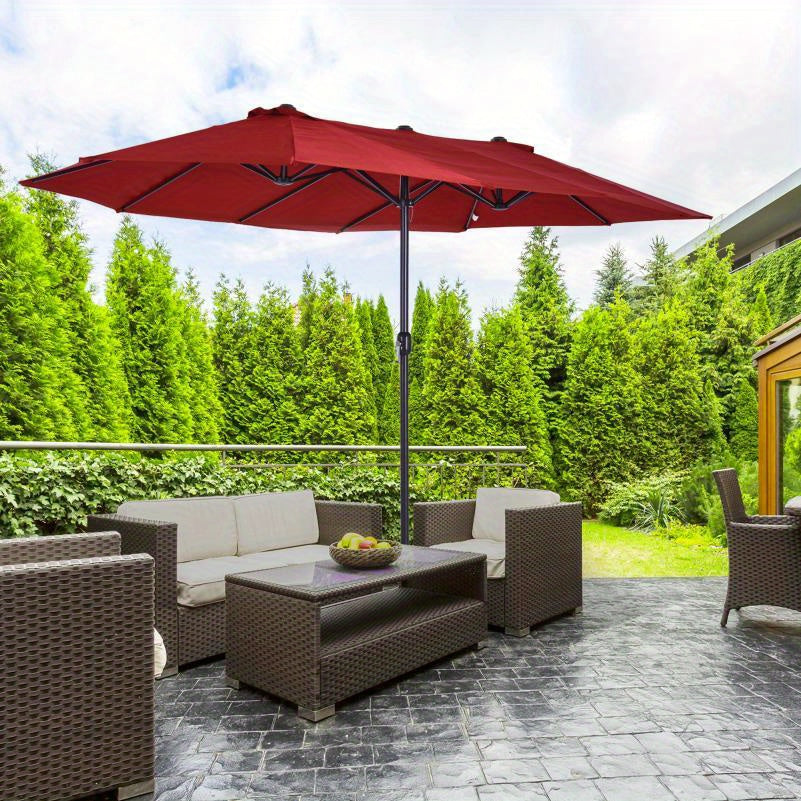 Parasol – Zonnescherm – Tuinparasol – Terrasparasol – Buitenparasol – Extra Groot 455x270 cm – Handmatige Kurk Bediening – Duurzaam & Stabiel Frame – Rood Rechthoekig/Ovaal