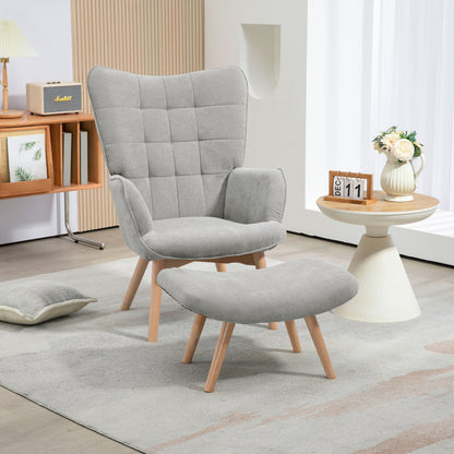 Fauteuil – Relaxstoel – Lounge Chair – Leesstoel – TV Stoel – Grijs – Inclusief Voetenbank – Stevige Stalen Frame & Houten Poten – Compacte Afmetingen 72x80x101 cm