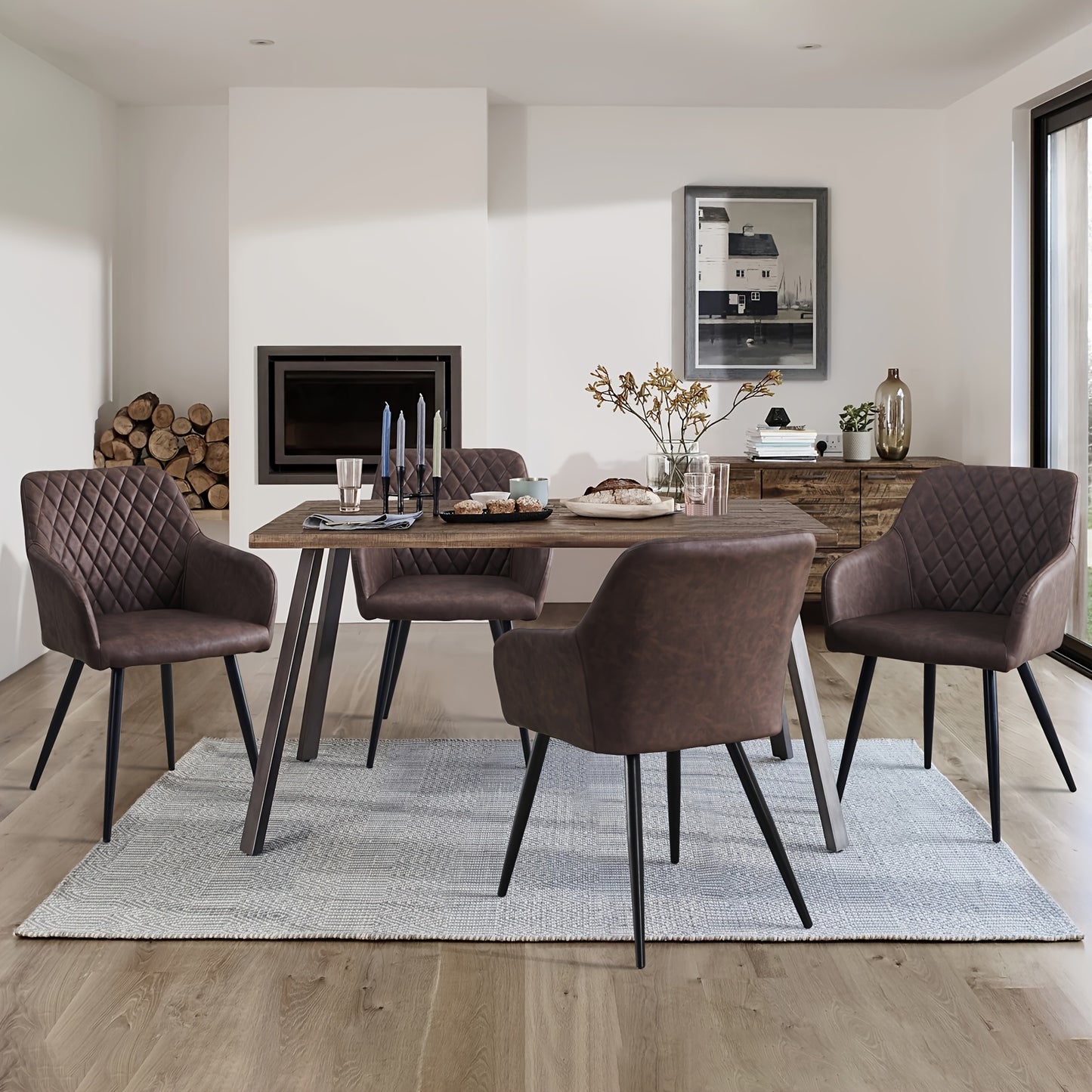 Lounge Stoelen – Armleunstoel – Eetkamerstoel – Fauteuil – Woonkamerstoel – Bruin – Ergonomisch Ontwerp – Carbonstalen Poten