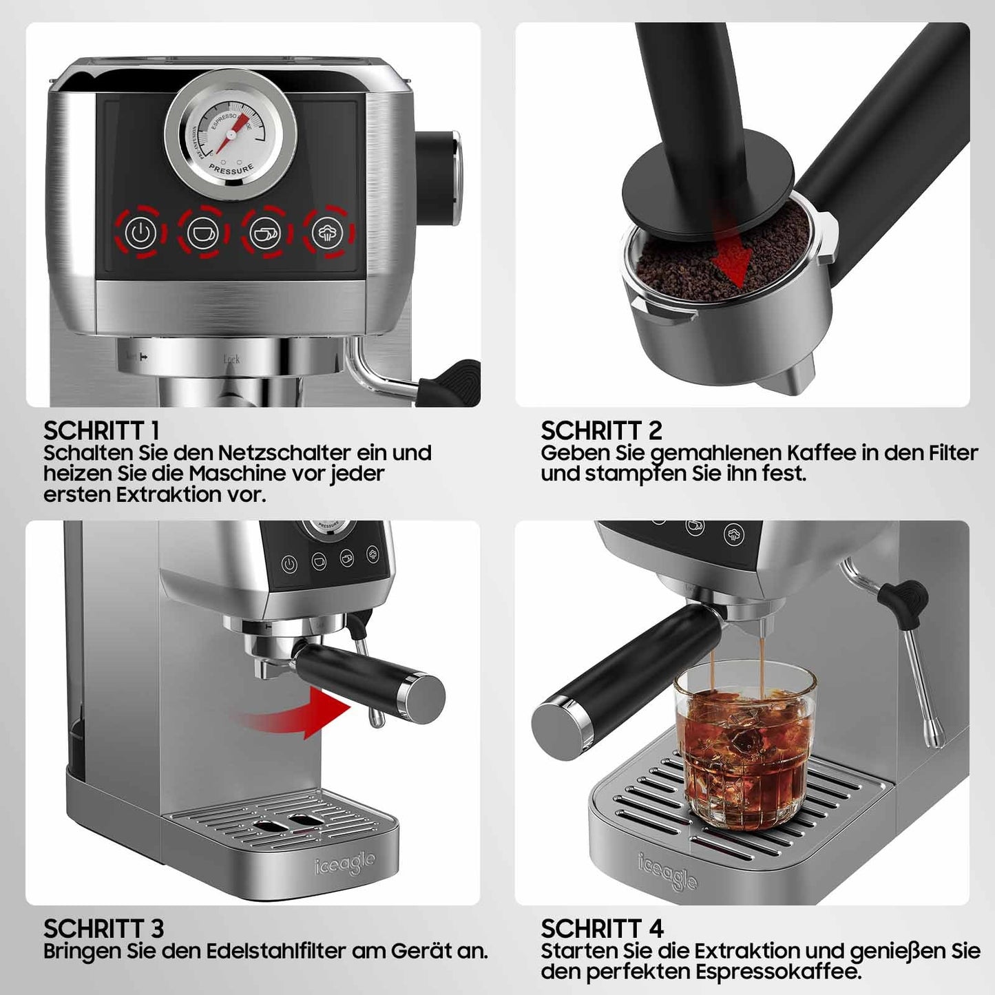 Espressomachine – Koffiezetapparaat – Koffiemachine – Siebdrager – Volautomaat – 20 Bar Italiaanse Pomp – RVS Behuizing 1,3L Watertank