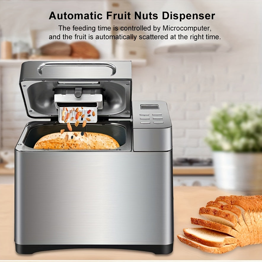 Broodbakmachine – Broodmachine – Broodbakapparaat – Automatische Broodbakker – Broodbakautomaat – 19-in-1 Programma’s – Roestvrij Staal 650W – 3 Broodformaten Met Noten- en Fruitdoseerder