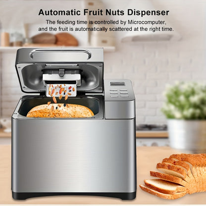 Broodbakmachine – Broodmachine – Broodbakapparaat – Automatische Broodbakker – Broodbakautomaat – 19-in-1 Programma’s – Roestvrij Staal 650W – 3 Broodformaten Met Noten- en Fruitdoseerder