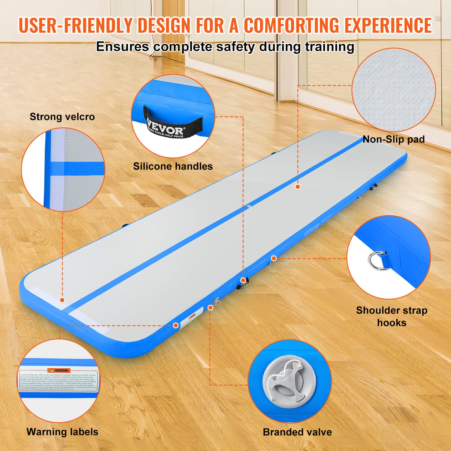 Opblaasbare Air Track Mat – Gymnastiek Mat – Tumbling Mat – Trainingsmat – Springmat – 13 ft Lang – Waterbestendig PVC – Inclusief Handpomp