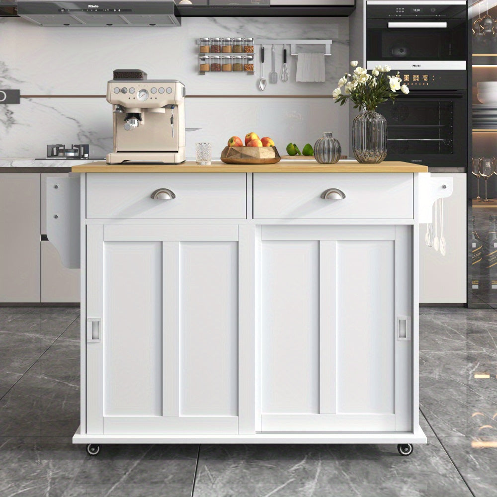 Keukenwagen – Keukentrolley – Serveerwagen – Bijzettafel – Opbergmeubel – Wit – Inklapbaar Werkblad – Zwenkwieltjes Met Houtlook Blad