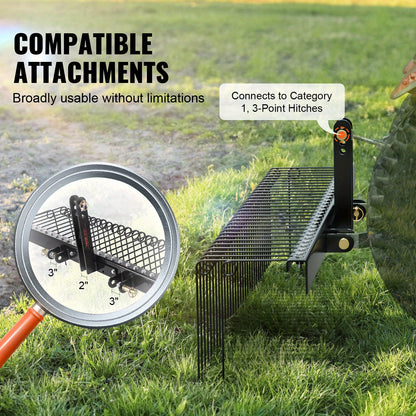 Grasmaaier Hark – Bladhark – Tuinhark – Afkrabber – Grasbeluchter – 183 cm Werkbreedte – 32 Stalen Tanden – Geschikt Voor Tractor 3-Punts Hefmechanisme