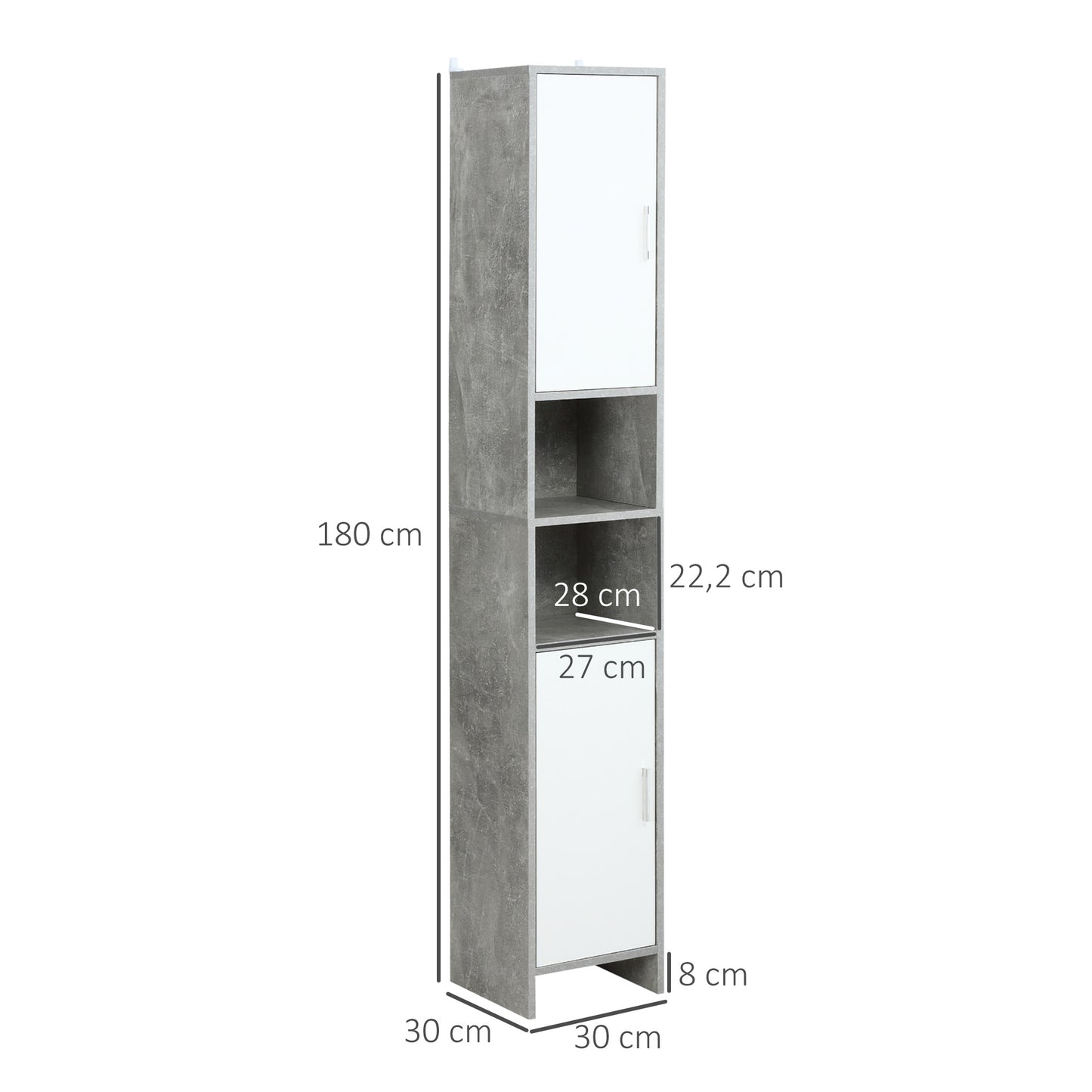 Kolomkast Badkamer – Badkamerkast – Opbergkast – Kolomopberger – Vloerkast – Cementlook Wit – Ruimtebesparend Compact – 2 Deuren Met Verstelbare Planken