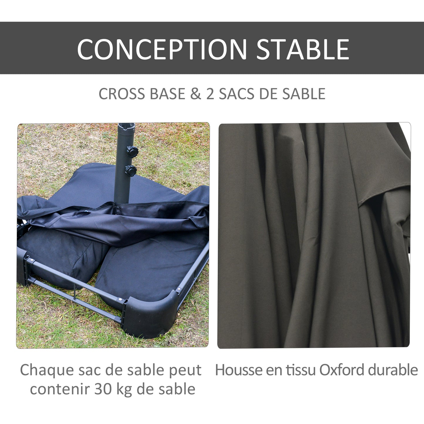 XXL Tuinparasol – Terrasparasol – Zonnescherm – Buitenparasol – Grote Parasol – Stalen Frame – Polyester Doek – Grijs – Met Voet En Knikhendel