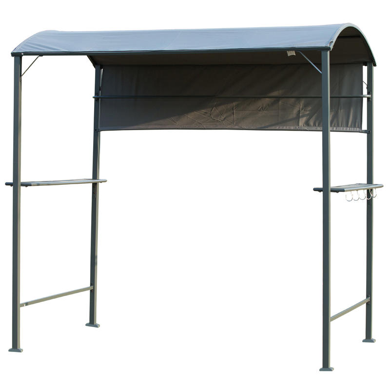 Large Outdoor BBQ Gazebo with Flame-Retardant Roof & 2 Shelves - Heavy-Duty Iron Alloy Frame, High Quality Polyester Canopy, Spacious 219.96cm x 137.92cm x 219.96cm Black Patio Shelter for Backyard, Garden, Camping - Easy Ass