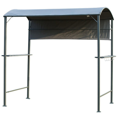 Large Outdoor BBQ Gazebo with Flame-Retardant Roof & 2 Shelves - Heavy-Duty Iron Alloy Frame, High Quality Polyester Canopy, Spacious 219.96cm x 137.92cm x 219.96cm Black Patio Shelter for Backyard, Garden, Camping - Easy Ass