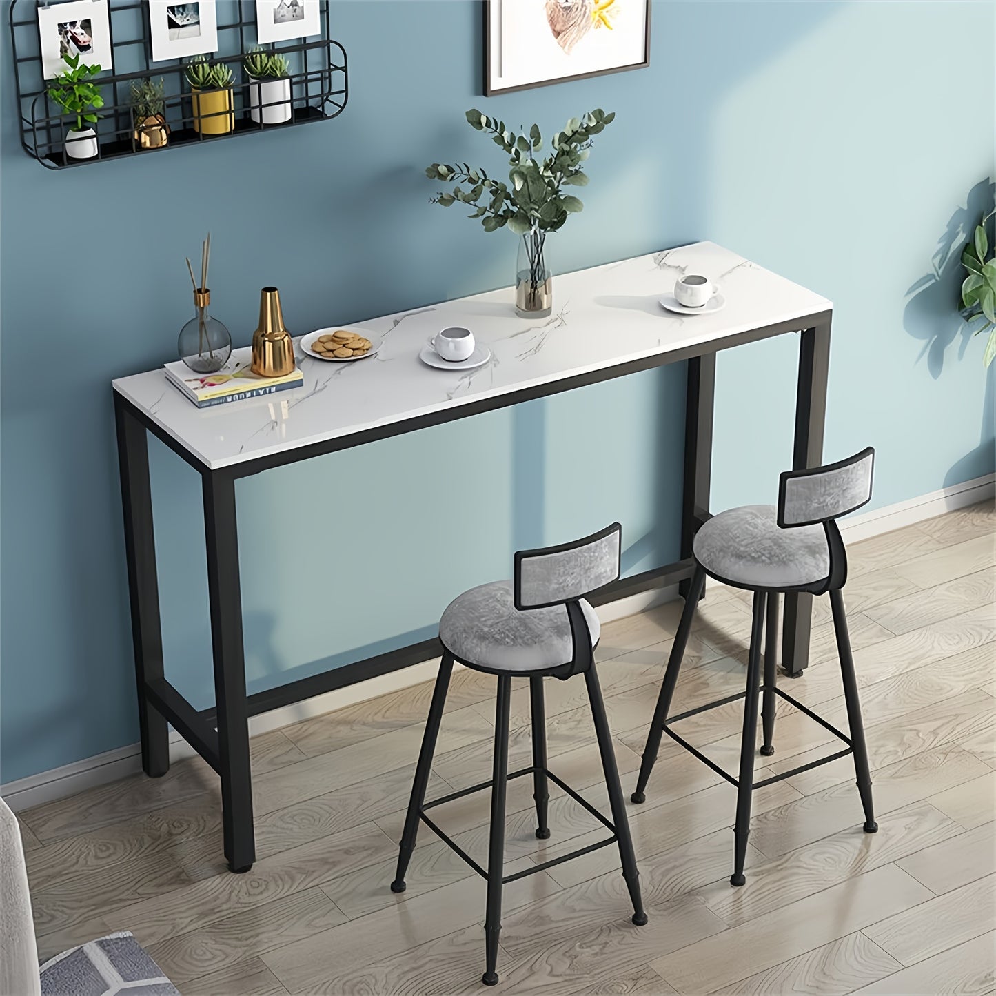 Bartafel – Statafel – Keukentafel – Bistrotafel – Barmeubel – Wit Sintersteen Blad – Zwart Metalen Onderstel – 120x40x105 cm – Duurzaam & Krasbestendig