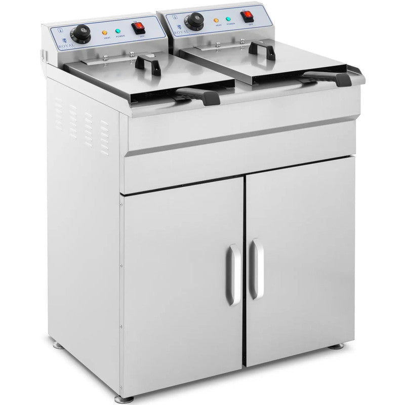 Dubbele Friteuse met Onderkast, 400V – 2x10 Liter – Temperatuurbereik 60–200°C