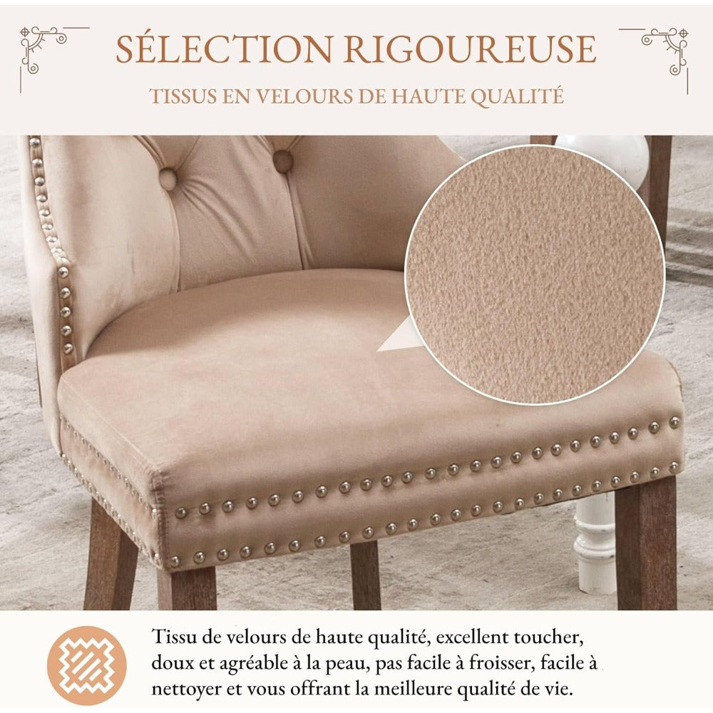 Eetkamerstoelen – Dining Stoelen – Eetkamerstoel Set – Comfort Stoelen – Beige Velvet Stoelen – Ergonomisch Design – Massief Houten Frame