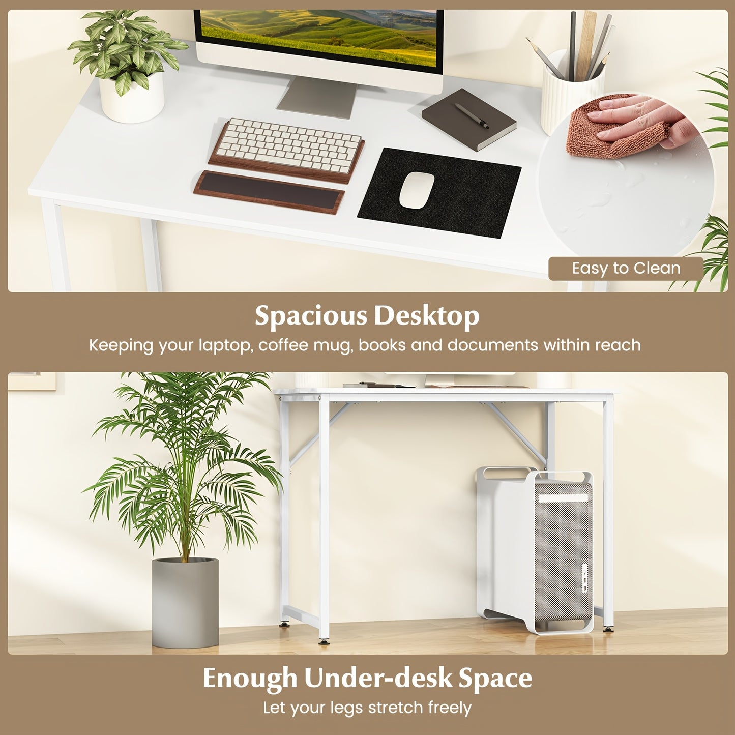 Bureau – Schrijftafel – Computertafel – Werkplek – Bureautafel – Wit MDF Tafelblad – Stevig Metalen Frame 102x50 cm