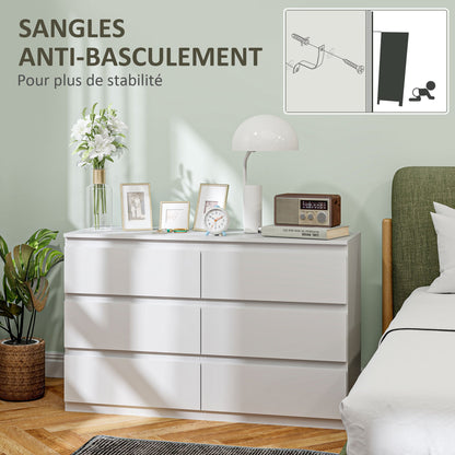 Ladekast – Dressoir – Kast – Commode – Opbergmeubel – 6 Lades – Softclose – Wit – 120 x 39 x 75 cm – Houten Materialen