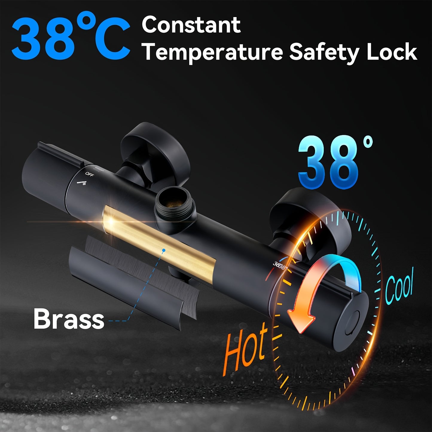 Doucheset – Douche Set – Regendouche – Handdouche – Douchekraan – Constante Temperatuur 38°C – 25 cm Regendouchekop Zwart