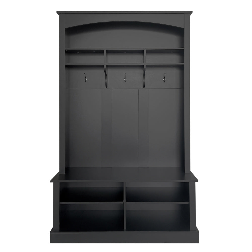 Halbank – Halmeubel – Kapstokbank – Schoenenbank – Entreebank – Zwart-Wit – Duurzaam MDF Materiaal – Compact Formaat (H190xB120xD40 cm)