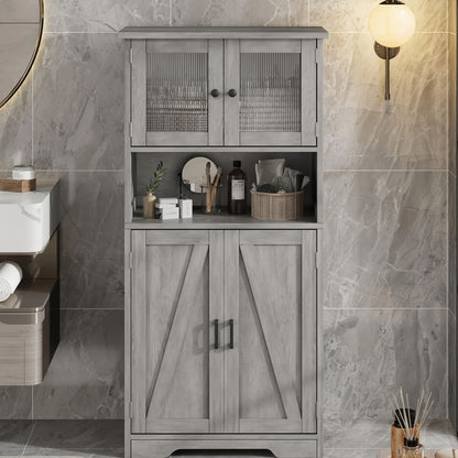 Freestanding Bathroom Cabinet with Glass Doors & Adjustable Shelves - Modern Floor Storage Cabinet with Door & Shelf Organization, Durable Standing Cupboard for Bathroom, Kitchen, Living Room - Space-Saving Vertical Storage C