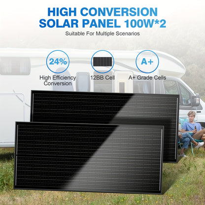 200W Zonnepanelen – Zonnepaneel Set – Monokristallijn Paneel – Photovoltaïsch Module – Batterijlader – Half-cut Technologie – 25,5% Hoog Rendement – 2x 100W 12V Systemen