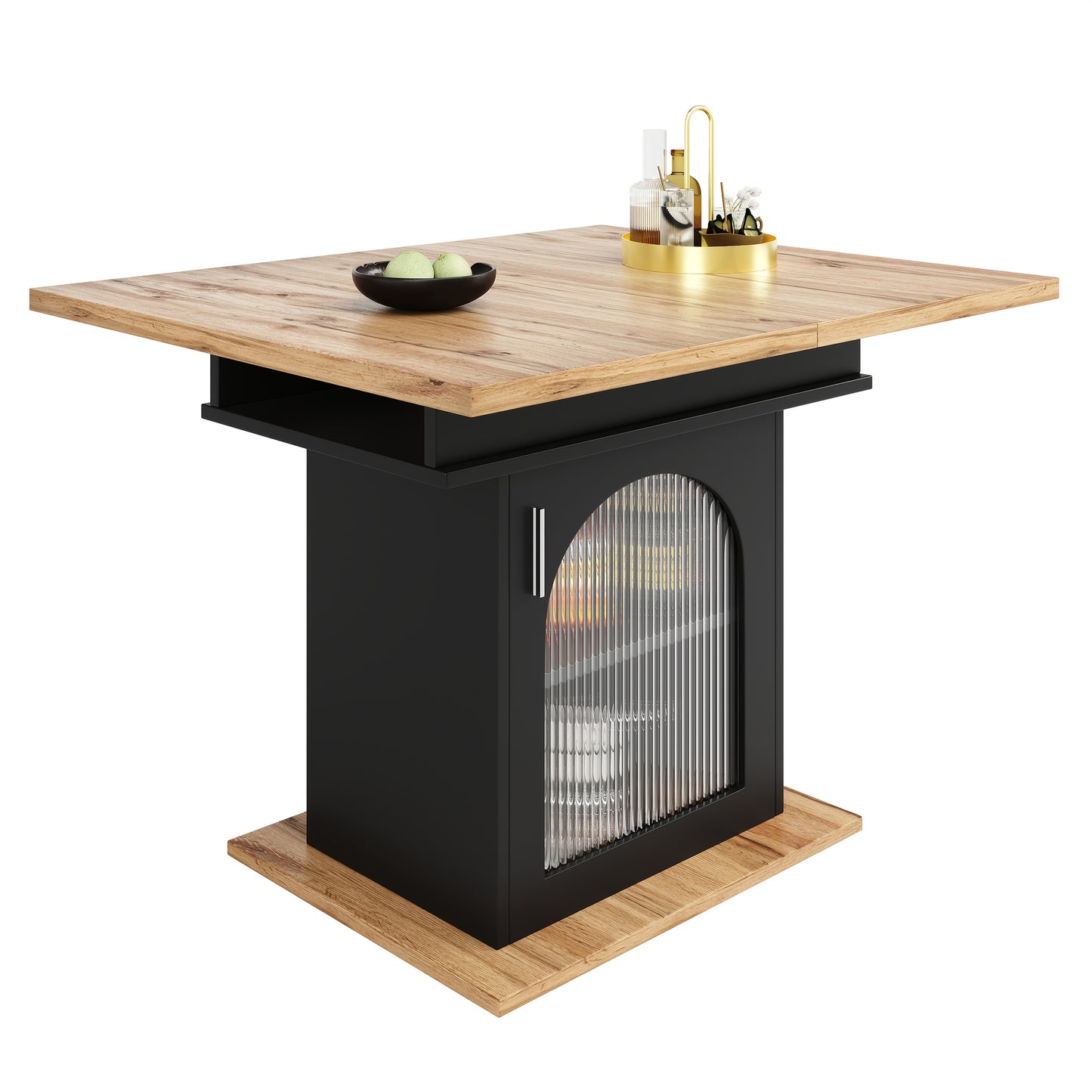 Extendable Dining Table with Extendable Shelf - Space-Saving Modern Kitchen & Dining Table, Converts to, Sturdy Metal Construction, Easy Assembly for Small Spaces, Apartments, Living Room - Black Contemporary Design