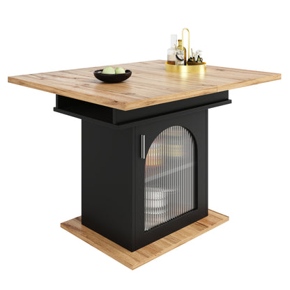 Extendable Dining Table with Extendable Shelf - Space-Saving Modern Kitchen & Dining Table, Converts to, Sturdy Metal Construction, Easy Assembly for Small Spaces, Apartments, Living Room - Black Contemporary Design