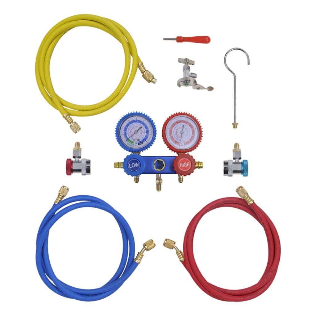 Vacuümpomp – Vacuümpompset – Manometerset – Koelpomp – Aircopomp – 1-Fase Vacuümpomp – Aluminium Behuizing – Inclusief 2-Wegs Manometer