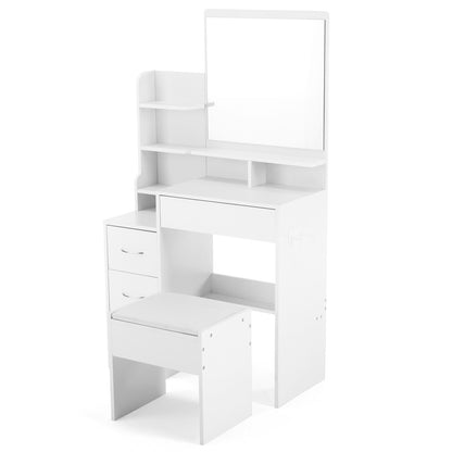 Kaptafel – Make-up Tafel – Dressing Table – Schminktisch – Vanity Table – Wit – 4 Laden Opbergruimte – Ingebouwde Föhnhouder