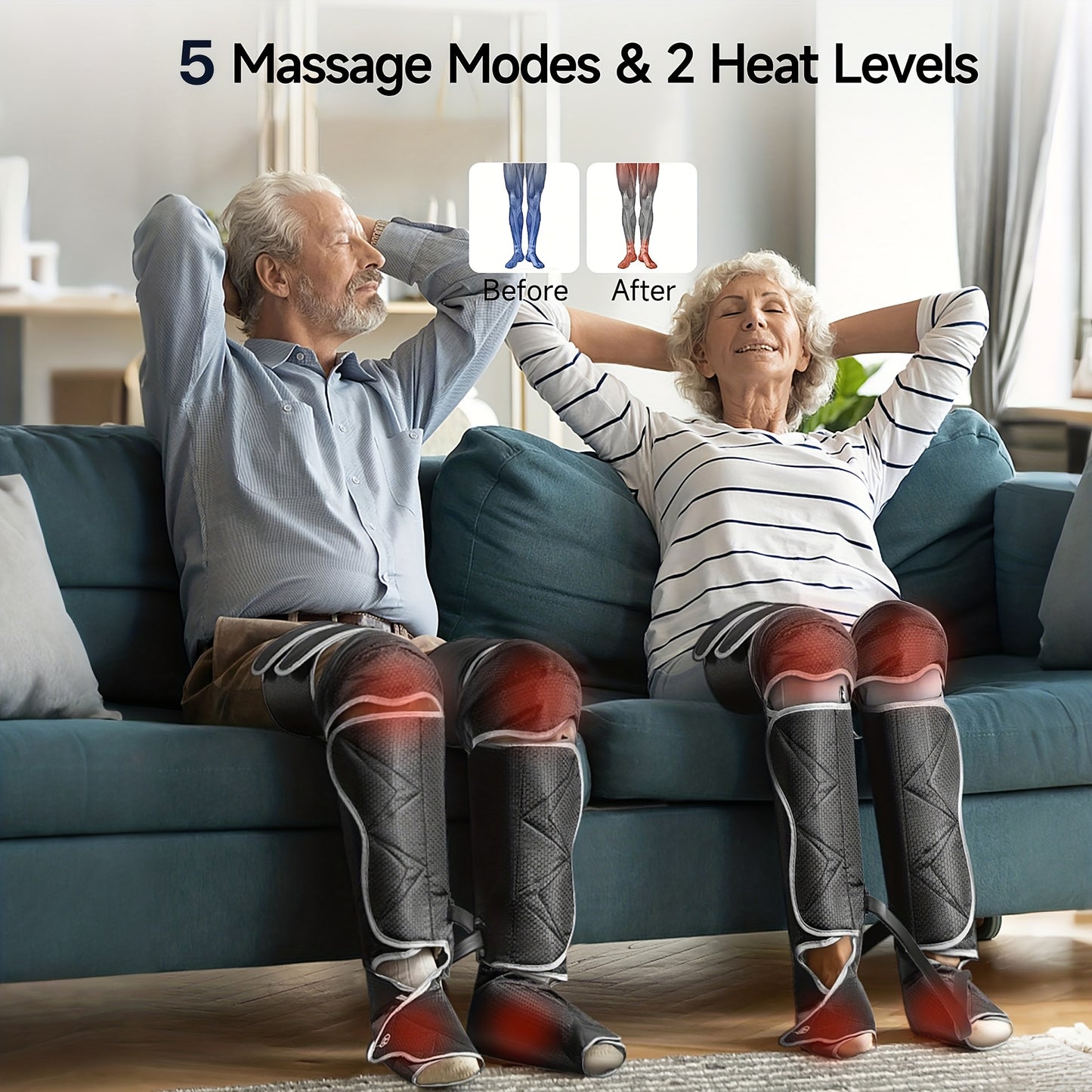 Volledige Beenmassager – Beenmassage – Knie Massager – Kuit Massager – Compressie Massager – Met Verwarmingsfunctie – Instelbare Intensiteit – Zachte Comfortabele Stoffen – Flexibel Design