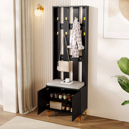Kledingkast Set – Garderobe – Kapstok – Schoenenbank – Zitkussen – Houten Materiaal – Inclusief Haakjes