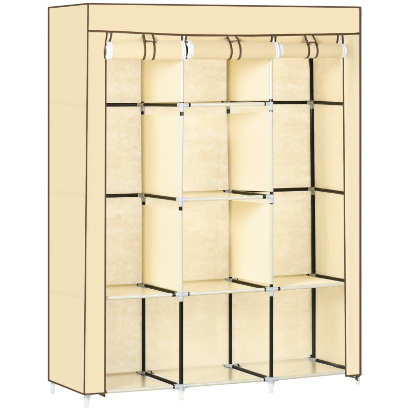 Stoffen Kledingkast – Opbertkast – Garderobekast – Kledingrek – Kledingopslag – Beige – Ruim Met 8 Planken & 2 Hangroedes – Stofwerend Non-Woven Materiaal