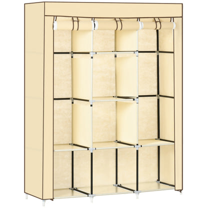 Stoffen Kledingkast – Opbertkast – Garderobekast – Kledingrek – Kledingopslag – Beige – Ruim Met 8 Planken & 2 Hangroedes – Stofwerend Non-Woven Materiaal
