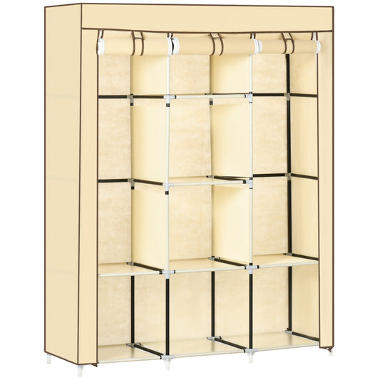 Stoffen Kledingkast – Opbertkast – Garderobekast – Kledingrek – Kledingopslag – Beige – Ruim Met 8 Planken & 2 Hangroedes – Stofwerend Non-Woven Materiaal