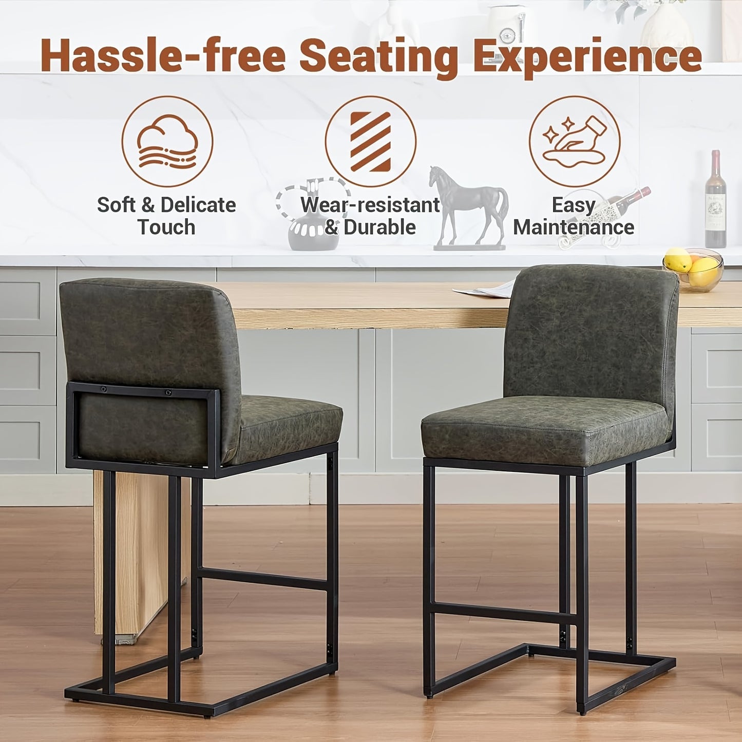 Barkrukken – Barstoelen – Barkrukken Set – Barstoelen Met Rugleuning – Barstoelen Voor Keuken – Modern Retro Design – Zithoogte 61 cm – Stevig Zwart Metalen Frame