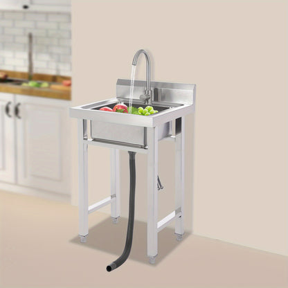 TOOL1SHOOO 201 Stainless Steel Commercial Sink Set, equipped with a 360° rotating faucet, large capacity sink dimensions of 35.0 x 30.99 x 19.0 cm, adjustable foot pads, with a filter basket and lid, suitable for cafes, rest