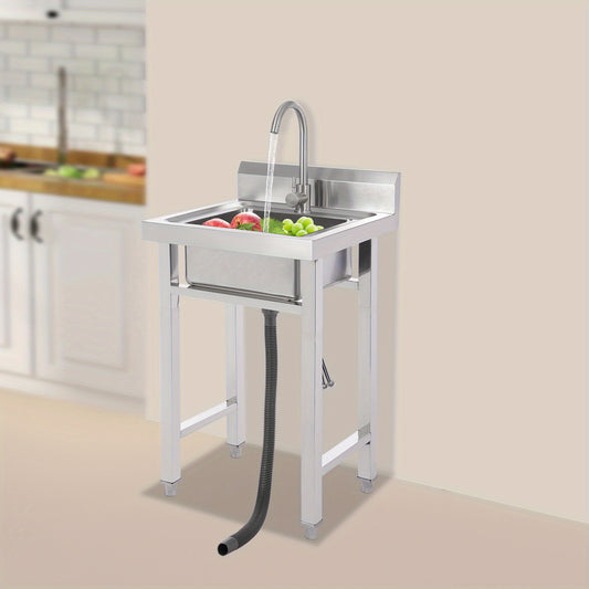 TOOL1SHOOO 201 Stainless Steel Commercial Sink Set, equipped with a 360° rotating faucet, large capacity sink dimensions of 35.0 x 30.99 x 19.0 cm, adjustable foot pads, with a filter basket and lid, suitable for cafes, rest