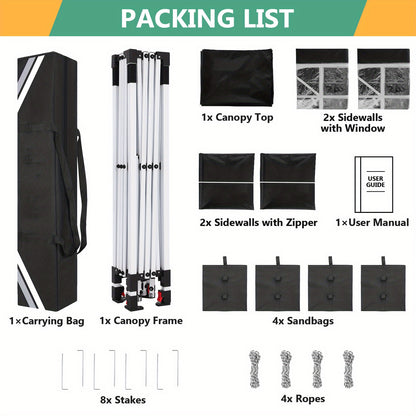3.05x3.05meter Pop-Up Tent With 4 Removable Sidewalls, Awning With 4 Sandbags, UPF 50+, With Clear Windows, Pop-Up Canopy Tent, Easy To Set Up, With Carrying Storage Bag For Parties, Trade Shows, Sporting Events, Disaster Rel