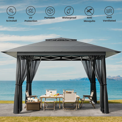 Partytent – Pop-up Tent – Paviljoen – Vouwtent – Schaduwdoek – Waterdicht – Verstelbare Hoogte – Met Muggennet – UV-Beschermend – 3,93x3,93 m – Inclusief Draagtas