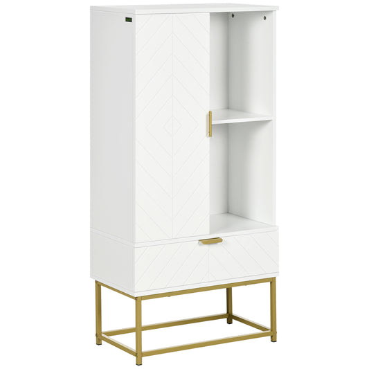 Badkamerkast – Opbergkast – Badkamermeubel – Kastje – Ladekast – Wit – 60x30x120 cm – MDF Met Melamine Coating – Inclusief Anti-Omkantel Beveiliging