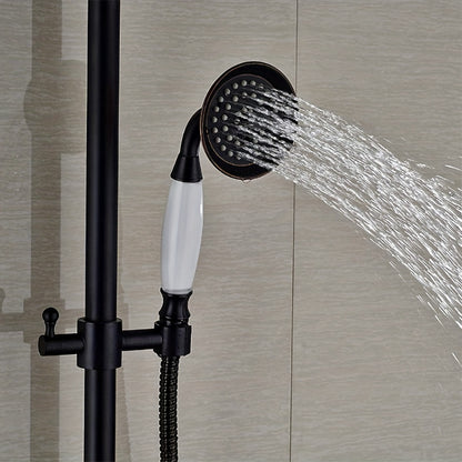 Regendouche – Douche Systeem – Douche Set – Handdouche – Doucheset – Retro Design – Verstelbare Douchestang – Messing & Roestvrijstaal - Zwart