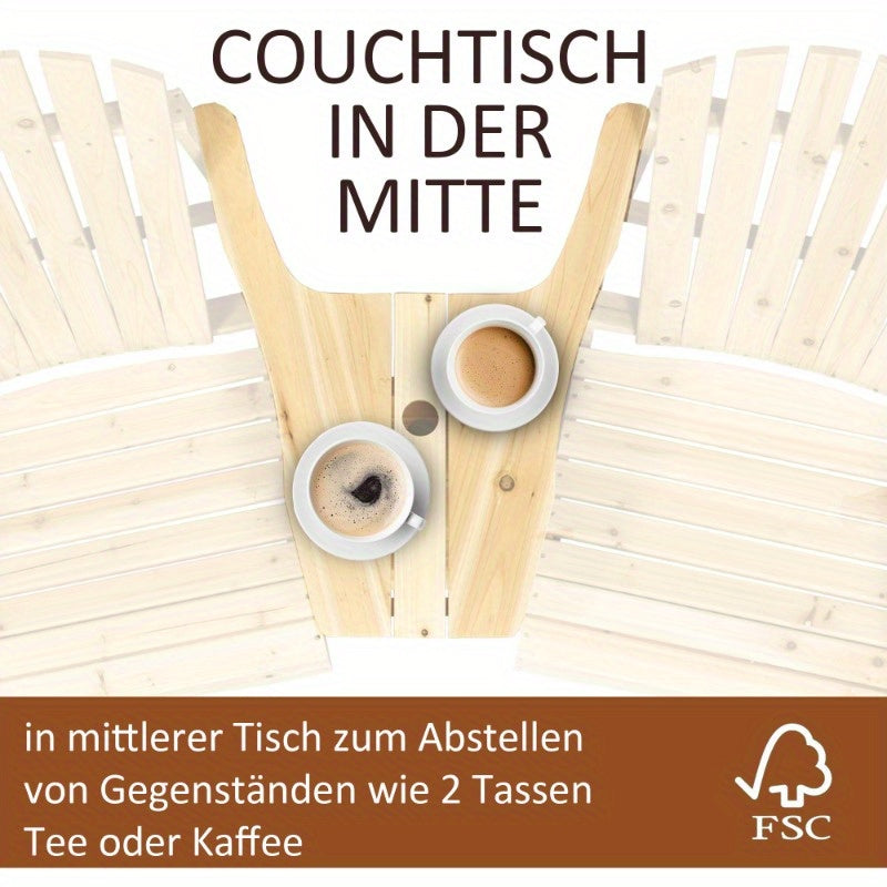Adirondack Tuinstoel Set – Tuinmeubilair – Terrasstoelen – Buitenstoelen – Houten Tuinstoelen – 2-Zits Met Parasolgat – Duurzaam Massief Hout – Geschikt Voor Balkon En Tuin