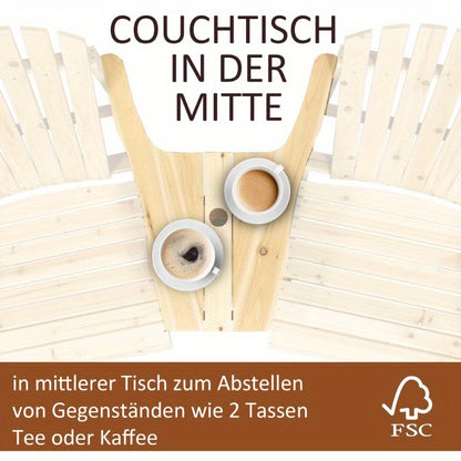 Adirondack Tuinstoel Set – Tuinmeubilair – Terrasstoelen – Buitenstoelen – Houten Tuinstoelen – 2-Zits Met Parasolgat – Duurzaam Massief Hout – Geschikt Voor Balkon En Tuin
