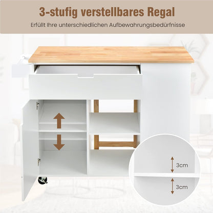Mobiele Keukenkar – Keukentrolley – Keukenwagen – Serveerwagen – Keukenblok – Uitschuifbaar Werkblad – Veel Opbergruimte – Wit